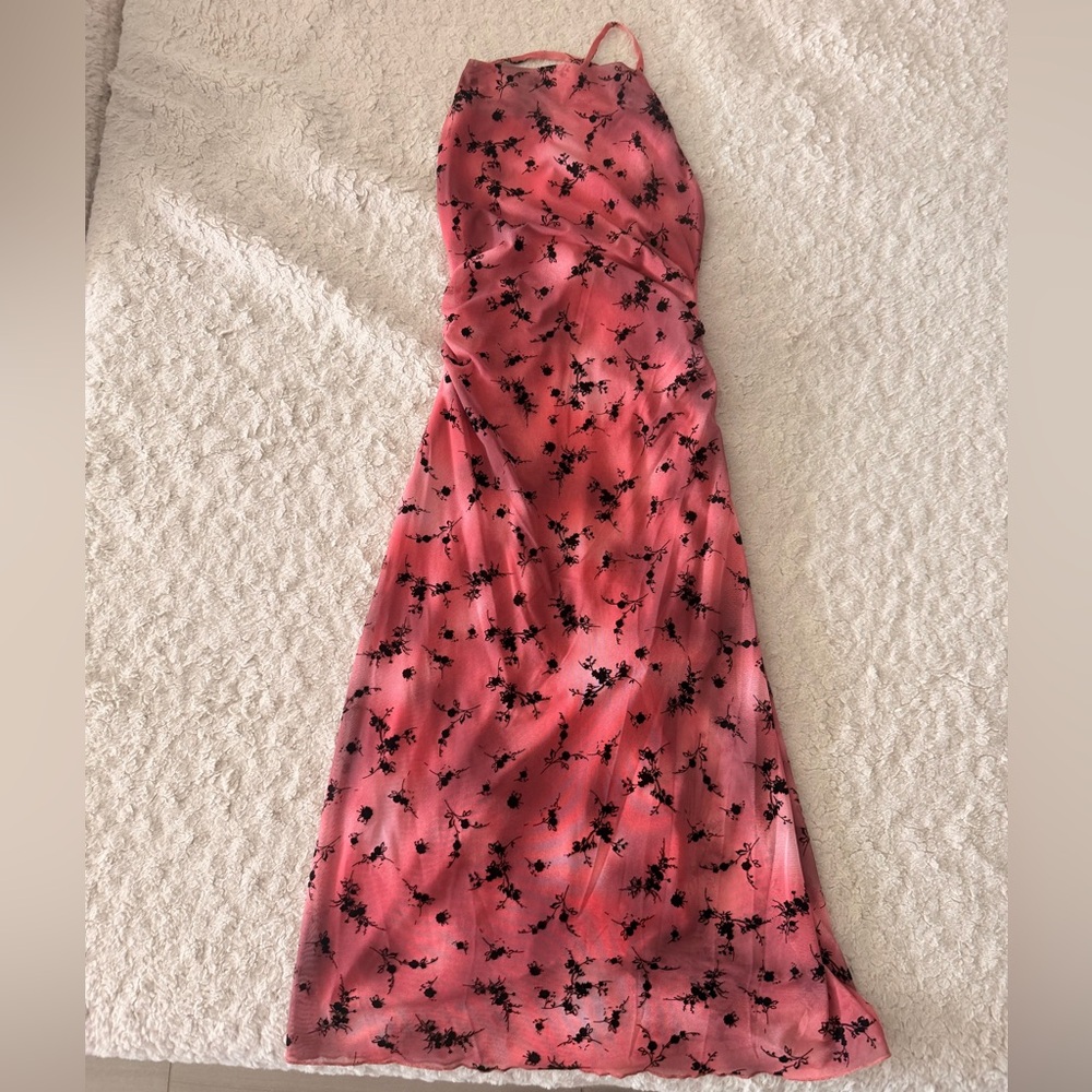 Wild Fable Coral Dress with Black Floral Design